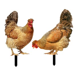 Toddmomy Chicken Yard Art, 2 Pcs Acrylic Decorative Garden Stakes, Lifelike Hen Sculpture, Animal Lawn Ornament, for Lawns Patio Backyard Garden Decor