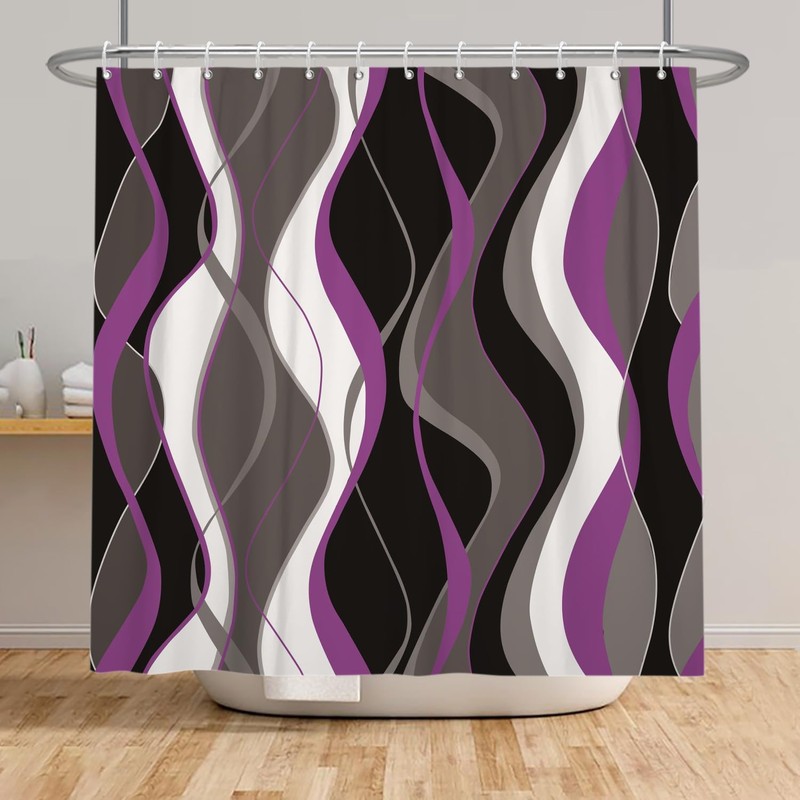 Violet Shower Curtain Grey and Black Striped Minimalist Shower Curtain