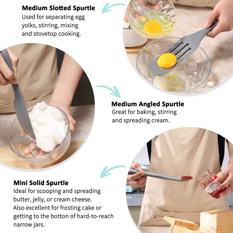Tongjude Silicone Spurtle Set, Silicone Spatula Set, Heat Resistant Cooking