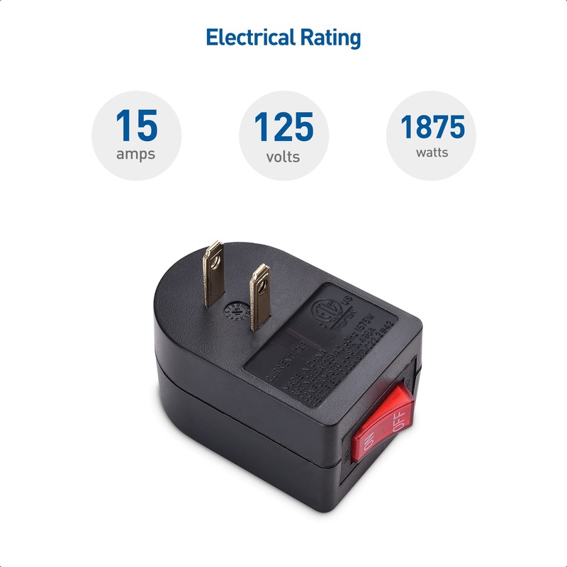 Cable Matters 3-Pack 2 Prong Outlet with ON Off Switch,