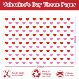 JarThenaAMCS 120 Sheets Valentine's Day Tissue Paper Red Pink White Heart Stripe Gift Wrapping Paper Decorative Art Paper for Bridal Shower Wedding Party DIY Crafts, 14 x 20 Inch