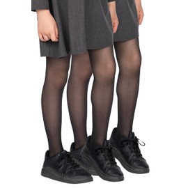 looksy Tonia 2-pack Italian Girls Tights 20 DEN Lightweight Sheer Plain Footed Pantyhose Ballet Dance School Stockings, 2 pairs, Nero 7/8 years