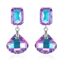 Crystal Drop Dangle Earrings for Women Square Circle Geometric Blue Purple Rhinestone Drop Earrings for Mom Wife Prom (Purple Oval)