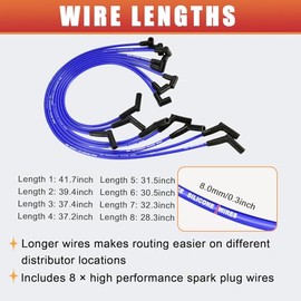 RLP - Juego de cables de bujía de silicona de 8,0 mm, color azul de repuesto para tapa de válvula SBF de bloque pequeño Ford 221 255 260 289 302 351 W, se adapta a tapas de distribuidor HEI