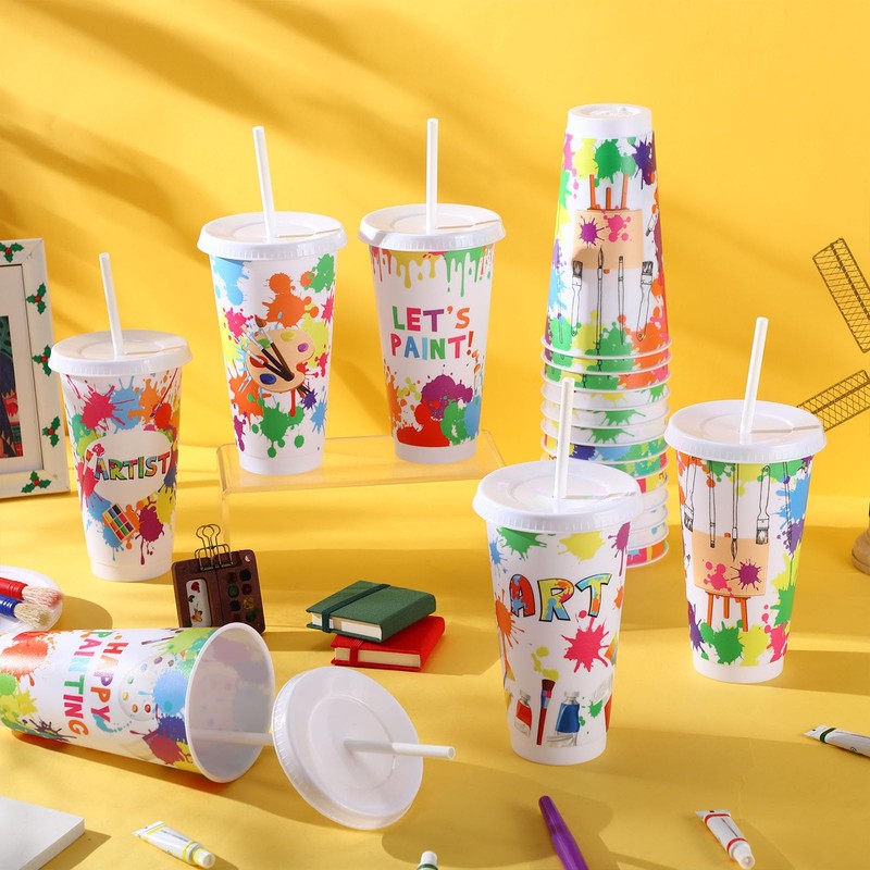 Jenaai 24 Pack 24 oz Plastic Tumblers with Lids and