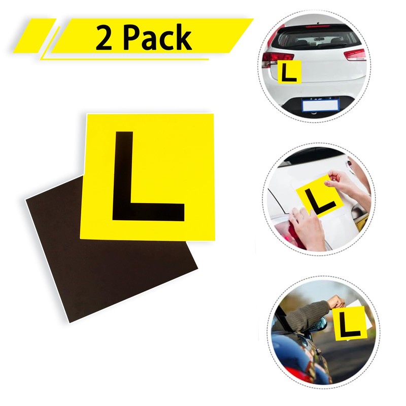 Magnetic Learner Driver Plates, 2 Pack Fully Magnetic Car Yellow