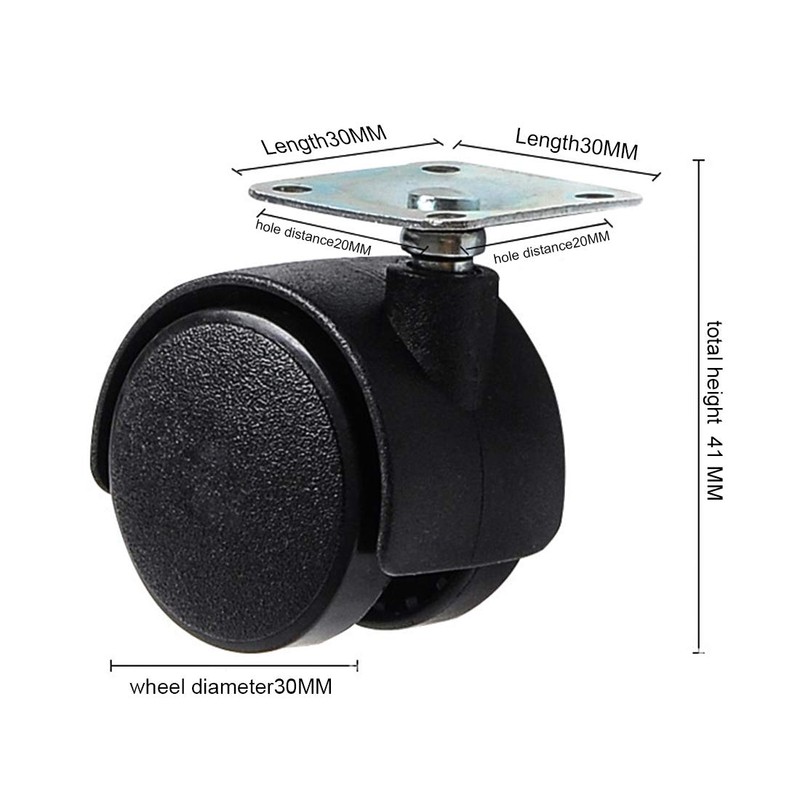 Copapa 1" Dia Plastic Wheel Metal Top Plate Swivel Ball