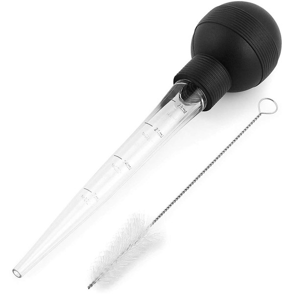 Turkey Baster Set, Turkey Injector Syringe with Cleaning Brush, Syringe Baster for Cooking - 12 inch Baster with Measurments for BBQ Grill Baking Kitchen Cooking