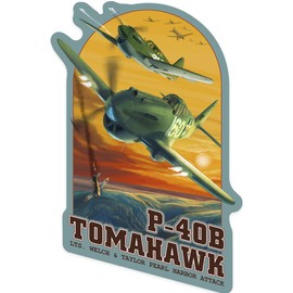 Die Cut Sticker Pearl Harbor, Hawaii, P-40B Tomahawks, Contour Vinyl Sticker 1 to 3 inches (Waterproof Decal for Cars, Water Bottles, Laptops, Coolers), Small