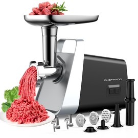 CHEFFANO Life Electric Meat Grinder, Sausage Stuffer with Sausage Tube, 2 Blades, 3 Plates, Kubbe Kit, 2800W Max, Meat Mincer Heavy Duty for Home Kitchen Use