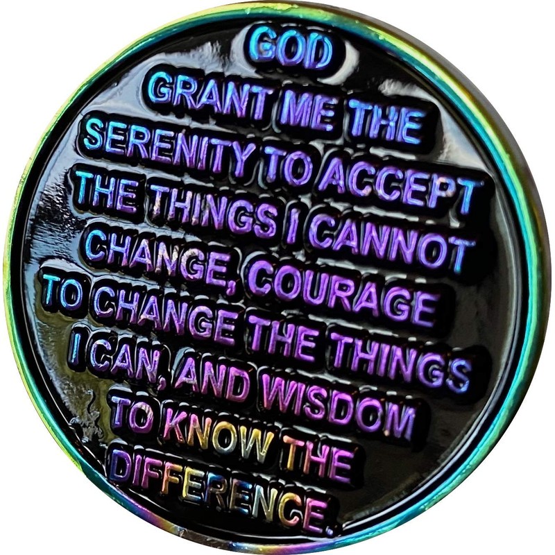 2 Year AA Medallion Reflex Rainbow Plated Black Sobriety Chip