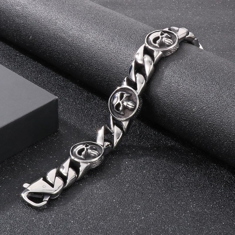 Klapgo Stainless Steel Gothic Skull Bracelet for Men and Women