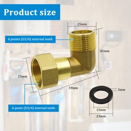 MIPIACE Pack of 2 Brass Movable Screw Connection 3/4 Inch IG/AG Screw Connection 90 Degree Angle Fitting with 2 Rubber Seals Thread Fitting for Water Installations Pipeline Central Heating Systems