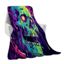 amepay Psychedelic Skull Throw Blanket - Ultra-Soft, Comfy Plush Flannel, Lightweight & Warm, Fuzzy, Anti-Pilling, Perfect for Couch, Bed, Travel - Cool Design for Men & Boys 60×50inch