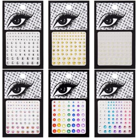 6 Sheets Face Gemstones Stickers, Temporary Tattoo for Face, Eyes, Body, Nails, Hair, Festival Colourful Stones Stickers for Women, Girls, Festival Gemstones for Make-Up, Party, Party Bags, Kos