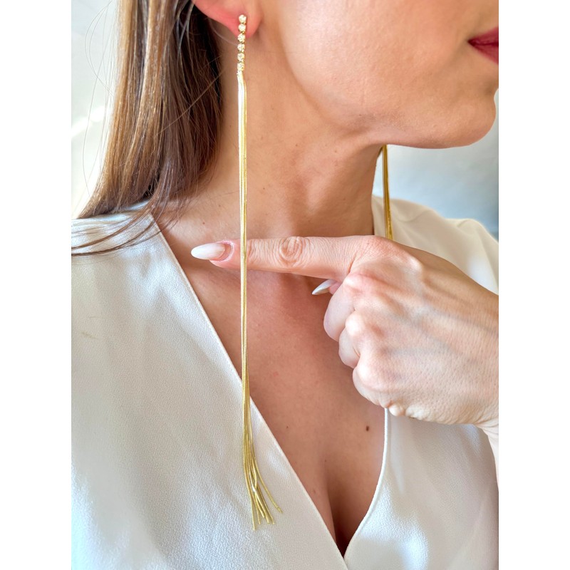 ONDEGO® Lange Quasten-Ohrringe, Silber oder Gold, mit Strasssteinen, Eleganter Schmuck,