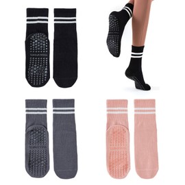 EUPSIIU 3 Pairs of Non-Slip Yoga Socks for Women Pilates Socks Ballet Socks Stopper Socks Yoga Non-Slip Socks for Ballet, Aerobics, Fitness Training, Pilates, Yoga, 3 colours