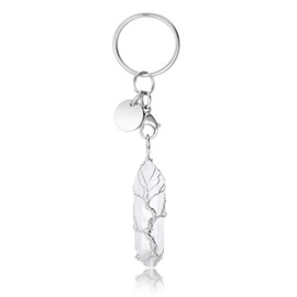 CrystalTears Clear Quartz Healing Crystal Keychain Silver Tree Life Wire Wrapped Hexagonal Crystal Point Pendant Car Keyring for Women Girls