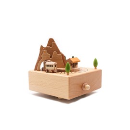 QNINE Beech Wood Train Music Box Music Box with Christmas Song, Wooden Toy Gift for Birthday, Valentine's Day, Christmas
