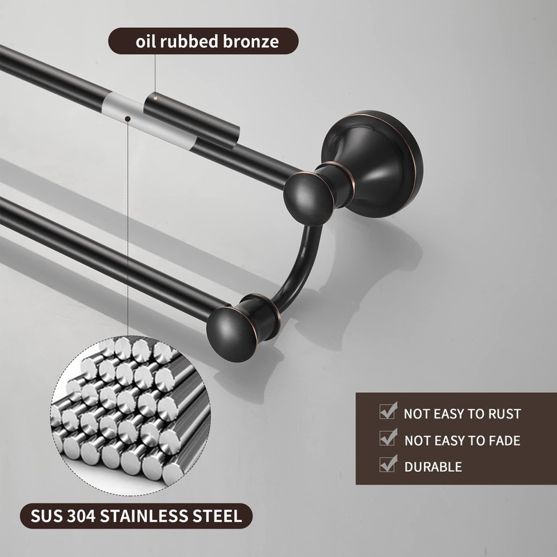 WOLIBEER Bronze Double Towel Bar, Adjustable 14.96 to 26.57 inches