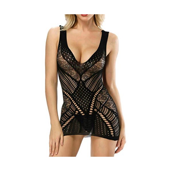 Wixine 1Pcs Sexy Evening Club Cocktail See-Through Mesh Sheer Party Mini Women Dress Black