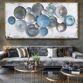 Wall Art Floral Rustic Wall Decor Blue and Grey Canvas Painting Abstract Wall Art for Bedroom Living Room Dining Room Home Office Decor 24"x48" with Framed