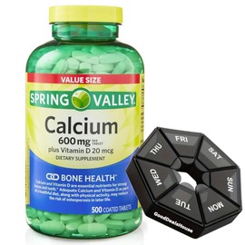 Spring - Valley Calcium 600 mg + Vitamin D 20 mcg - 500 Count with Weekly Pill Organizer GoodDealsHouse - Bone Health Dietary Supplement Tablets