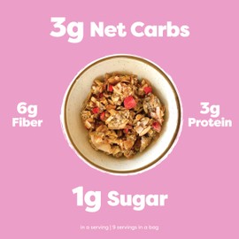 Kiss My Keto Granola Cereal – Strawberry Vanilla Keto Granola Low Carb Cereal (2g-Net) Low Sugar Granola (1g) – Grain Free Granola Keto Cereal, Gluten Free Granola – Keto Nut Granola for Yogurt