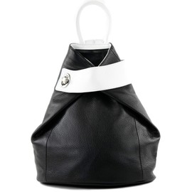 Modamoda de Women's Leather Backpack Bag, Italian, T179 - Black -