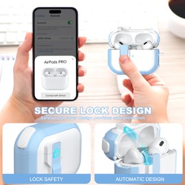MHYALUDO for AirPods Pro Case (2nd/1st Gen), Dual-Color Design with Automatic Pop-Up Lid, Includes Cleaning Tool, Durable and Shockproof, Compatible with Wireless Charging, White/Blue