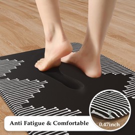 KIMODE Anti Fatigue Kitchen Mats, Black Kitchen Rugs, Padded Kitchen Mat for Floor, Comfort Foam Standing Desk Mat, Cushioned Kitchen Mats for Floor 2 Piece for Laundry Office Sink 17"x47"+17"x29"