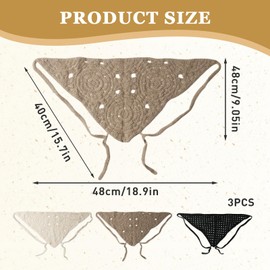 XHYASD Headscarf, Pack of 3 Women's Boho Headbands, Handmade Crochet Triangle Headscarves, Headwear Women's Summer, Elastic Hair Scarf for Women and Girls