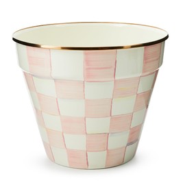 MACKENZIE-CHILDS Enamel Garden Pot, Decorative Pot for Plants, Outdoor Flowerpot Decor, Extra Large, Pink-and-White Rosy Check