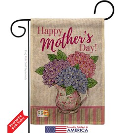 Mother Day Hydrangeas Burlap Burlap Garden Flag Set with Stand Family Mom Mama Grandma Love Flowers Parent Sibling Relatives Grandparent Small Gift Yard House Banner Double-Sided Made In USA 13 X 18.5