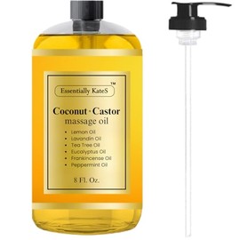 Essentially KateS Coconut + Castor Massage Oil 8 Fl Oz - Multi-Purpose Moisturizer - Infused with 100% Pure Essential Oils - Skin Care, Body Massage, Hair Care, & Nail Care