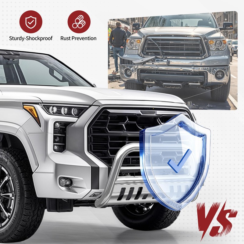 YITAMOTOR Bull Bar Compatible for 2005-2015 Toyota Tacoma, Silver Brush
