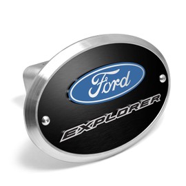 iPick Image Made for Ford Explorer 3D Logo on Black Oval Billet Aluminum 2 inch Tow Hitch Cover
