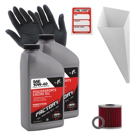Factory Racing Parts Oil Change Kit compatible with Kawasaki KL250 KLR250 – Includes 2 Quarts of 10W-40 Full Synthetic Oil, 1 Filter, 1 Crush Washer, 1 Funnel, 1 Oil Change Sticker