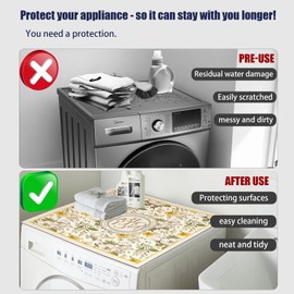 REAIJUNPIN Washer and Dryer Covers for the Top, 27'' x 27'' Colorful Flowers Design Washing Machine Top Protector Dust-Proof Cover,Anti-Slip Washer or Dryer Top Mat Covers (White flower)