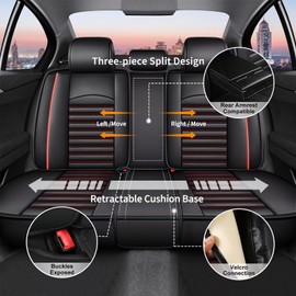 IKABEVEM Full Set Car Seat Covers Fit for Nissan Kicks 2018-2024 Faux Leather Seat Cover Compatible Airbag Waterproof Seat Cushion Auto Interior Accessories 5 Seats(Red Line)