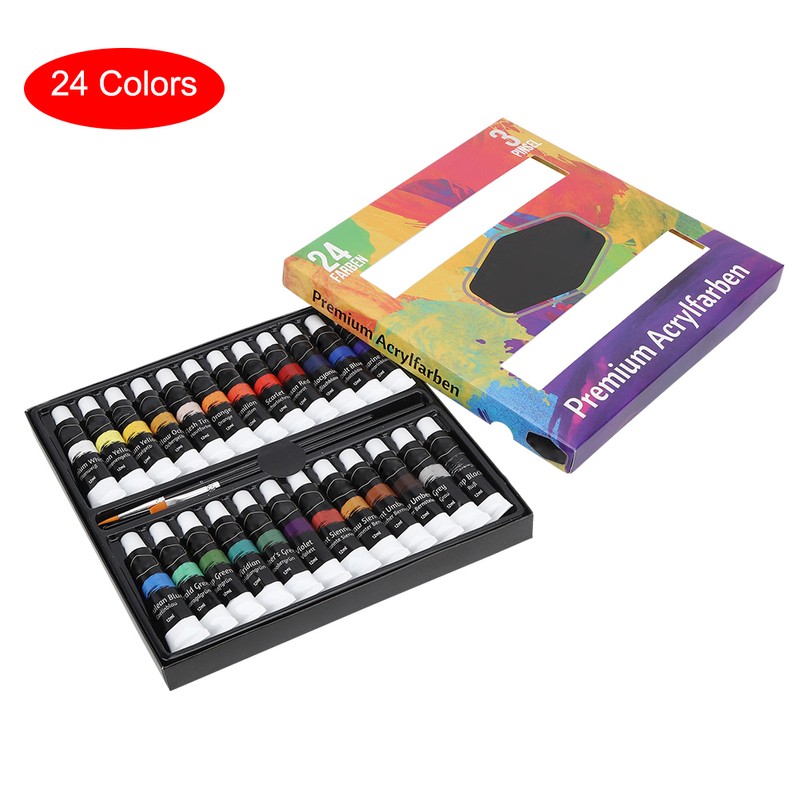 24 Colors Acrylic Pigments Set with 3Pcs Painting Pens Students