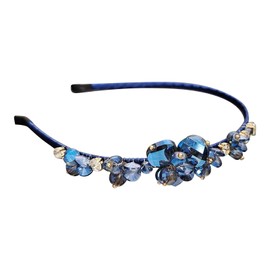 RUIFUU Crystal Blue Rhinestones Headbands For Women, Baroque Thin Hairbands Sparkly Diamond Hair Hoops Girls Jeweled Head Bands For Wedding Party