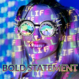 UMBRELLALABORATORY Rave Kaleidoscope Goggles Vintage Silver Spiked Steampunk Glasses Rainbow Diffraction Lenses