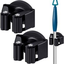 Vercraft 2 Pcs Magnetic Mop Broom Holder Movable Magnetic Broom Holder Rack, Anti Slip Wall Mounted Utility for Cleaning Tools, Garage, Kitchen, Laundry, Garden (Black)