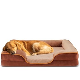 DUMOS Orthopedic Dog Bed for Extra Large Size Dogs, Supportive Memory Foam Dog Sofa with Washable Removable Cover Non-Slip Base Waterproof Pet Couch Bed, Brown, 42" L x 32" W x 6.5" Th