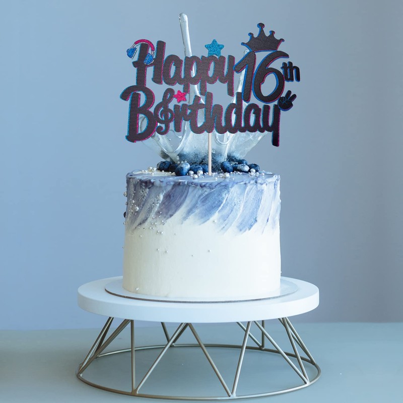 Decoración para tarta de música de 16 cumpleaños con purpurina,