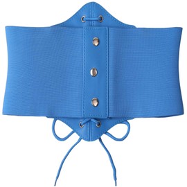 Hoerev - Corsés con cinturón de piel, chaleco de pirata, disfraz de Halloween, cinturón de cintura con cordones, corsés para mujer, Azul con botón, XXL