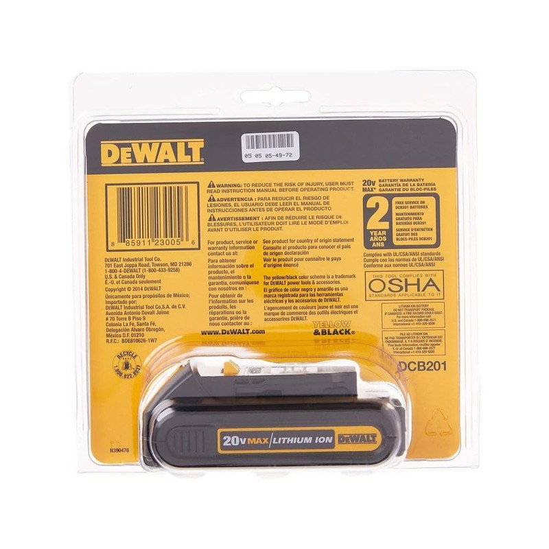 DeWalt DCB201 20V MAX Li-Ion Compact Battery Pack (1.5 Ah)
