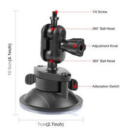 FotStdio Camera Mounts 360 Degree 1/4 inch Magic Arm Suction Cup Mount Compatible with GoPro 12/11, DJI Pocket 3, Insta360 X4 Camera Car Mount