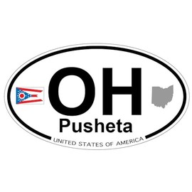 US Decal, Inc. Pusheta, Ohio Oval Sticker with State Flag